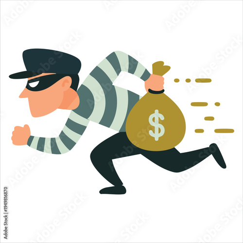 Funny burglar character poses for crime theme vector illustration