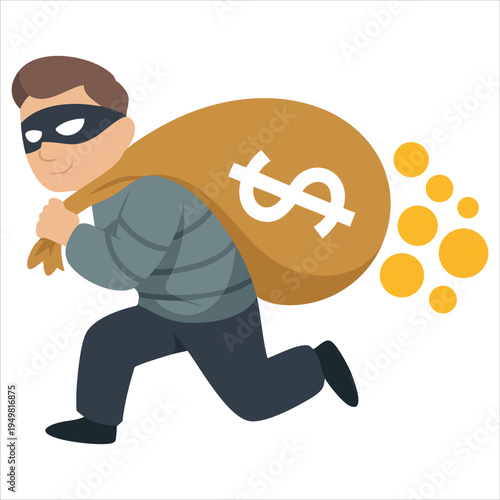 Cartoon thief robber character posing on white background vector illustration
