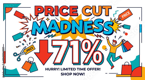 Price Cut Madness Sale Banner with 71% Off