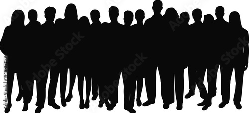 Silhouette of a diverse crowd of people standing together on a white background group diversity