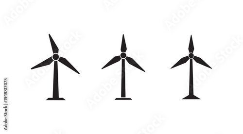 Three wind turbines with different blade angles on white background for renewable energy concept  sustainable power generation