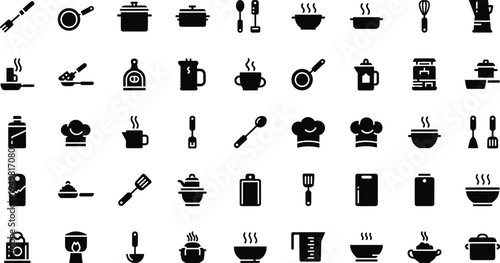 Kitchen and cooking utensils icons for culinary themes