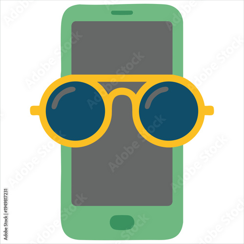 Mobile phone wearing sunglasses cool vector symbol illustration