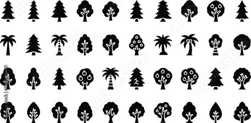 Tree vector icons set isolated on transparent background. forest plant symbols