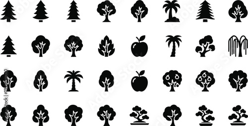 Tree vector icons set isolated on transparent background. natural plant symbols