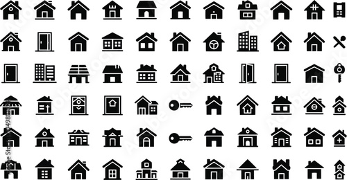 House vector icons set isolated on transparent background. home building symbols