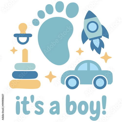 Decorative elements for baby shower design gender reveal party card banner and vector element set