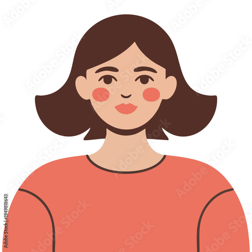 Pretty calm woman in full face with square haircut vector character avatar neutral emotions concept