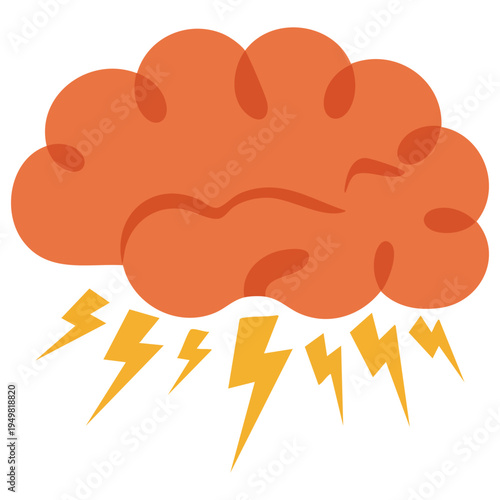 Creative thinking icon with brain and electric bolt flat outline style editable vector