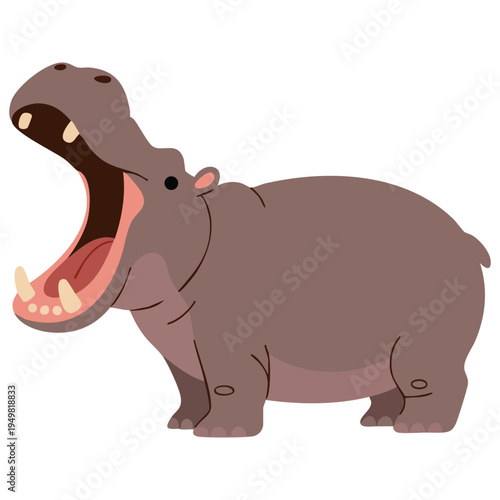 Hippo flat style vector wild herbivorous animal African fauna species violet hippopotamus cartoon for nature concepts