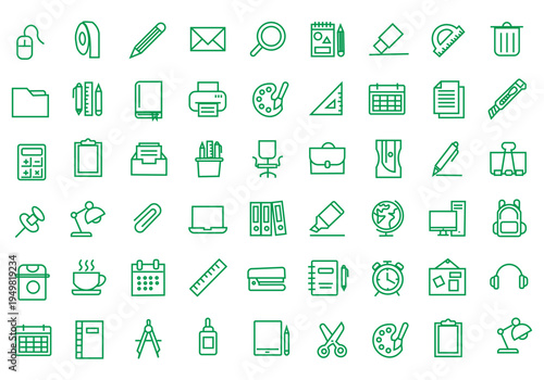 School stationary icon set. Editable line icons. Vector illustration.