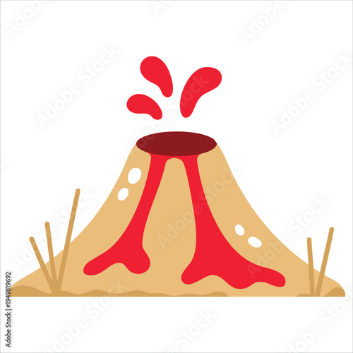Erupting volcano with flowing lava prehistoric vector illustration