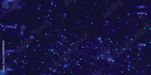 Abstract blue particle network background with glowing dots and connecting lines, futuristic digital data, science and technology wallpaper