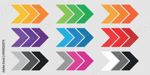 Colorful sliding arrow icon symbol collection in modern flat vector design isolated for navigation interface direction concept and website user experience graphics