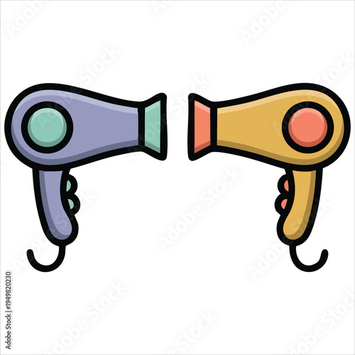 Professional hair dryer equipment collection with dual temperature modes vector design