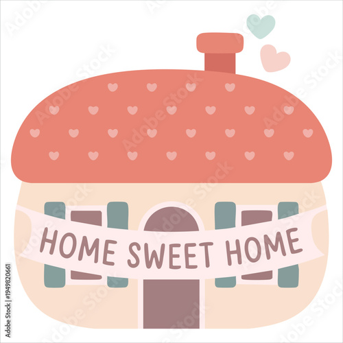 Warm welcome home greeting card with cute cottage and sentiment vector