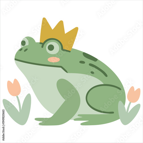 Charming little green frog with big eyes for kids room decoration vector