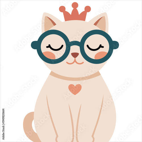 Princess cat with crown and meow text for feline lover design vector illustration
