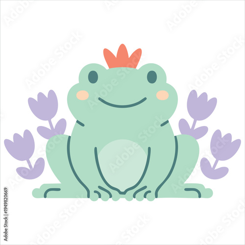 Cartoon amphibian frog cute character for baby shower and nursery vector design