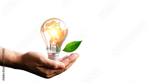 Creative light bulb set with icons for night mode learning inspiration and environmental leaf symbol for energy saving and sustainable green concept