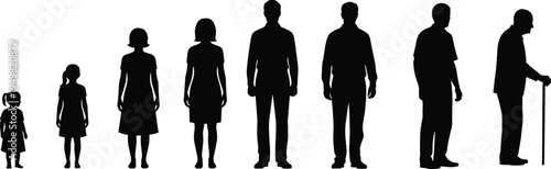 Silhouettes Of People Showing Different Ages From Child To Elderly Man With Cane group progression