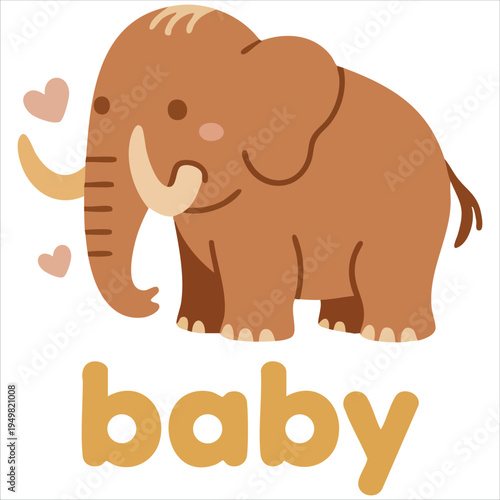 Hand drawn cartoon mammoth with baby inscription for nursery poster design vector
