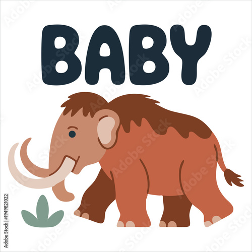 Cute woolly mammoth with typography for children room wall art vector illustration