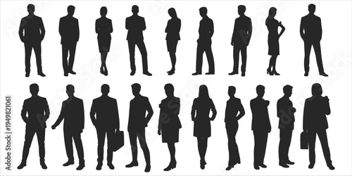 Diverse Group Of Business People Silhouettes In Professional Attire Standing collection