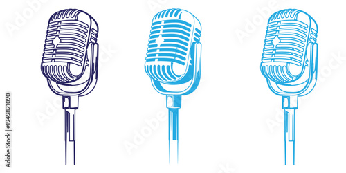 Vintage microphones in different colors, vector art and whit background
