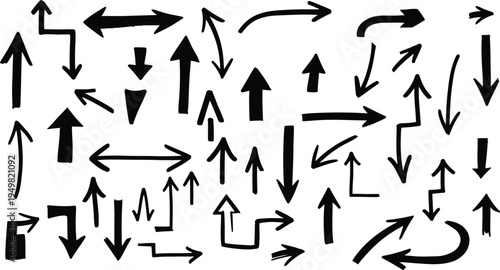 Collection of various black arrows on a white background