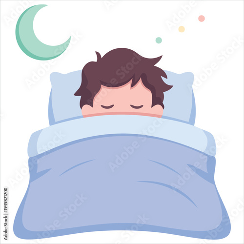 Sleep disturbance illustration with restless person in bedroom at night vector