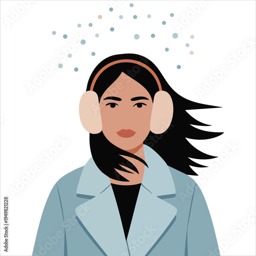Woman suffering from facial frostbite in cartoon style for health concept vector