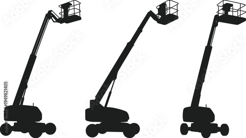 Silhouette of three boom lifts on a white background isolated on white background, Vector, illustration