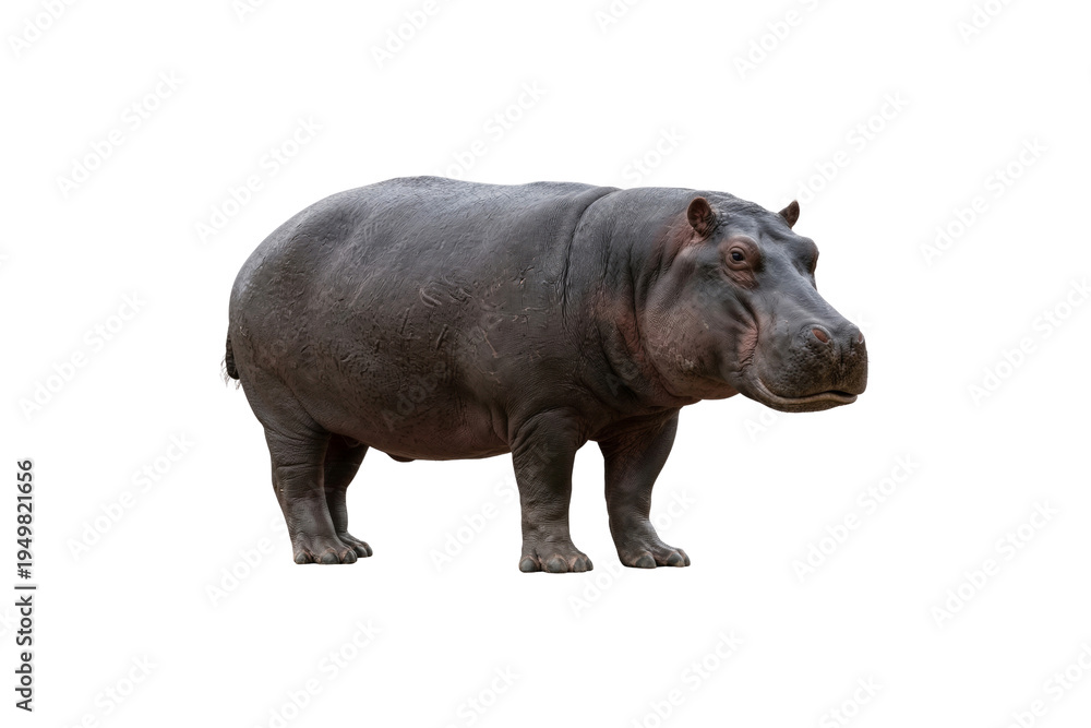 Obraz premium Big Hippopotamus standing, isolated on transparent background, PNG