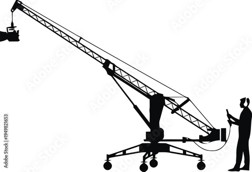 Camera crane silhouette vector illustration for film production and photography equipment eps silhouette vector illustration white background	
