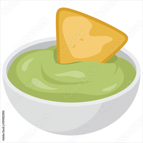 Mexican guacamole bowl with nachos chips in flat cartoon style vector