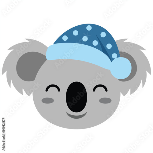Adorable koala in pajama and night cap for bedtime concept vector flat