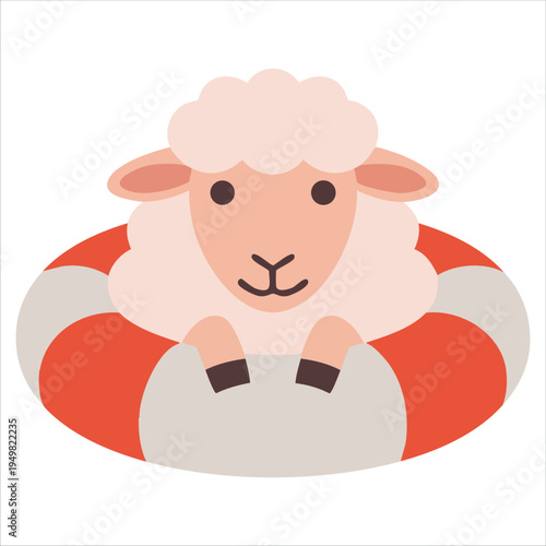 Floating sheep with life buoy for swimming animal concept vector