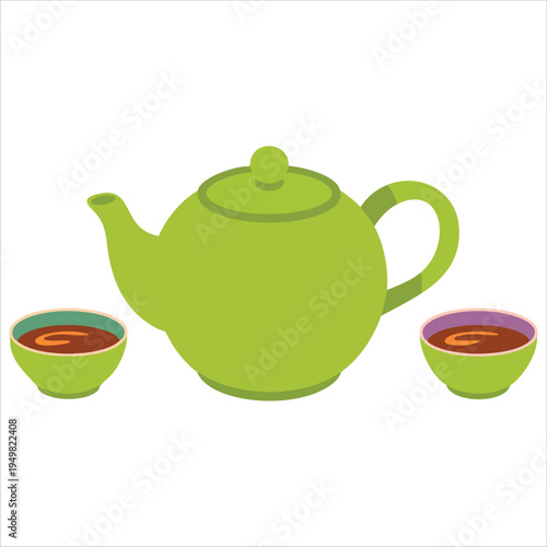 Hot drink collection with cups and pot for beverage service vector