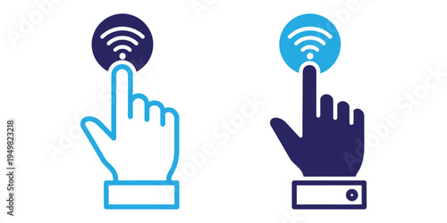 Wireless connectivity and hand interactions, vector art and whit background