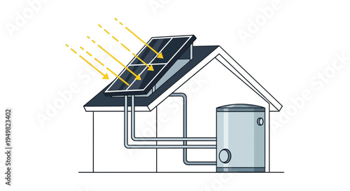 Vector illustration of solar panel on a house roof with water heater