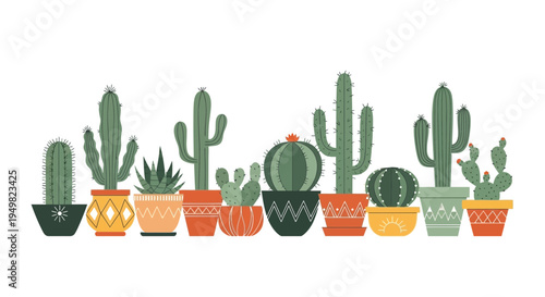 Set of 10 colorful cactus plants in pots vector