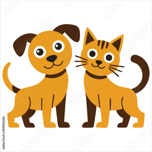 Adorable puppy and kitten duo for pet lovers design vector