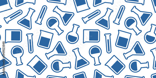 科学の実験器具のアイコンのシームレス背景画像。（Seamless background image of science lab equipment icons.）
