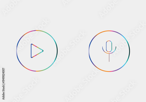 Colourful Circular icons representing play and microphone function. 