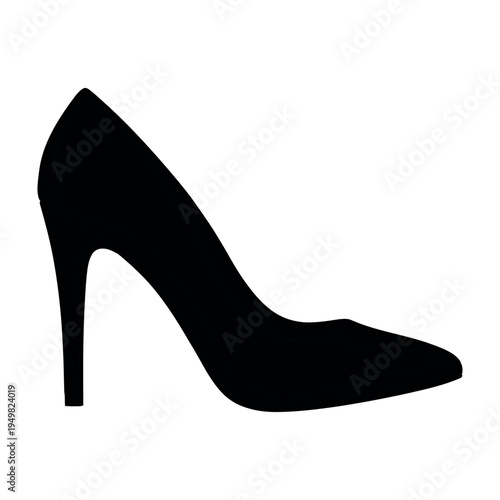 Elegant Black Silhouette of a Classic High Heel Stiletto Shoe on White Background