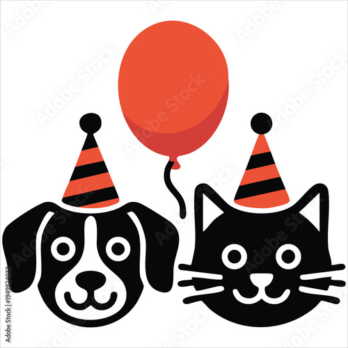 Celebration greeting with adorable puppy and kitty vector art
