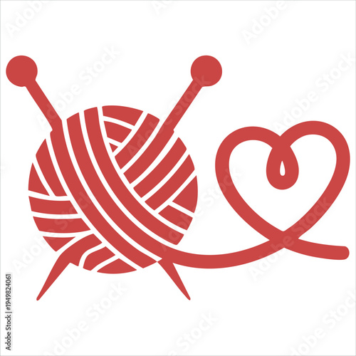 Knitting supplies with heart for romantic craft concept vector