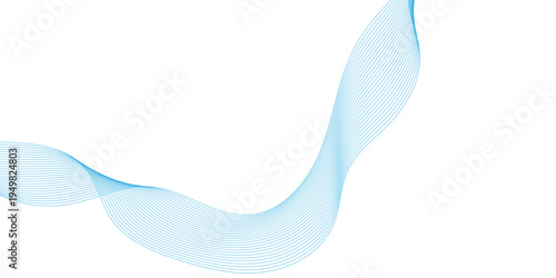 Abstract modern white background with blue wavy line, gradient tones on transparent background, Vibrant blue wave pattern flowing across white background.