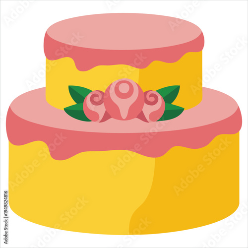 Stylish pink layered cake with flowers for bakery branding vector